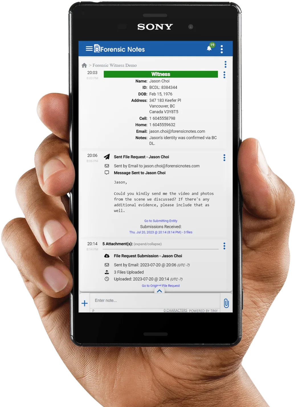 Forensic Notes on a mobile phone