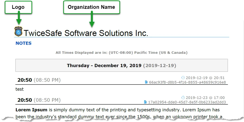 Sample PDF Note with Logo and Organization Name