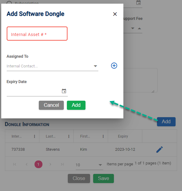 Asset Management - Software Dongle Details