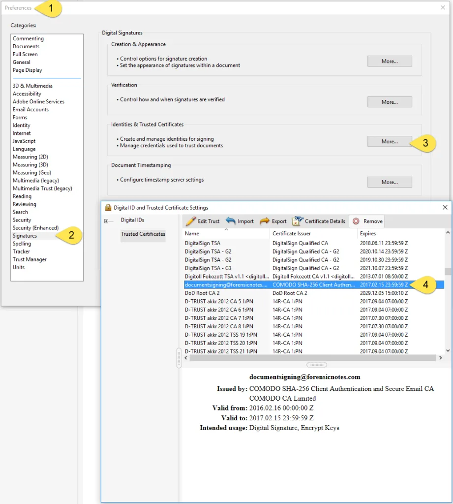 Certificate Location in Preferences