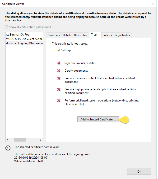 Certificate Viewer - Trust Tab