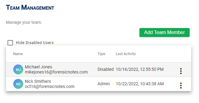 Disabled User in List