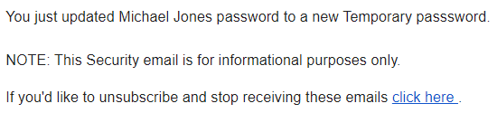 Admin Email - Security Password Reset