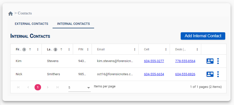 Internal Contacts