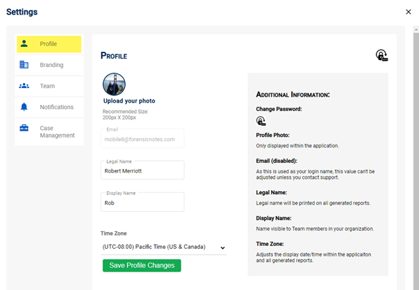 Profile Settings Page