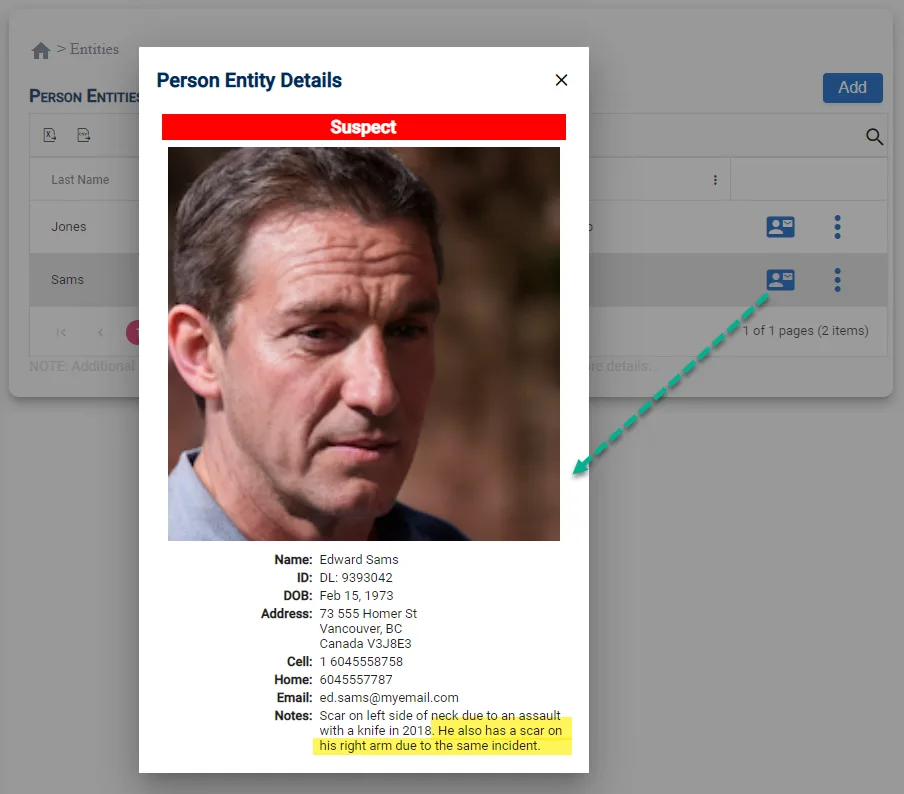 Updated Person Entity on Entity Page